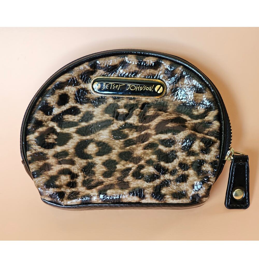 Vintage Y2K Betsey Johnson Leopard Print Vinyl Zip Make Up Bag